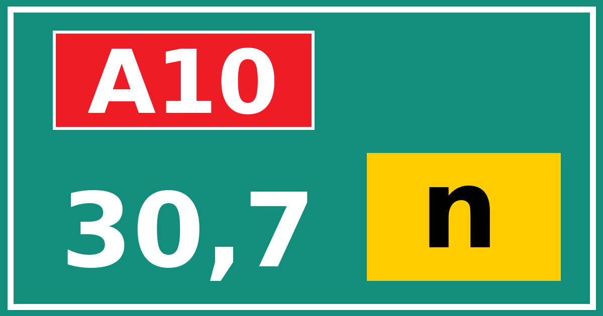 Hectometerbord A10 30,7 letter n