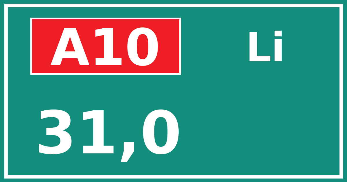 Hectometerbord A10 31,0 zijde Li