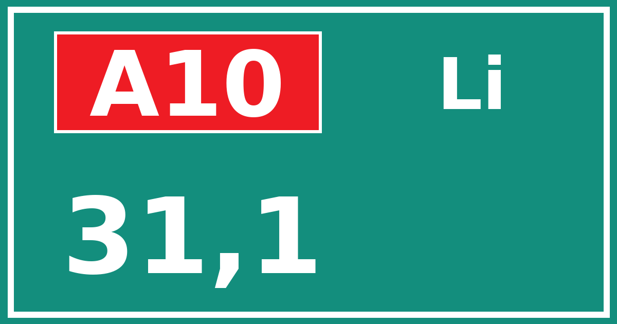 Hectometerbord A10 31,1 zijde Li