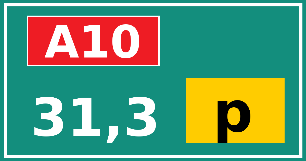 Hectometerbord A10 31,3 letter p