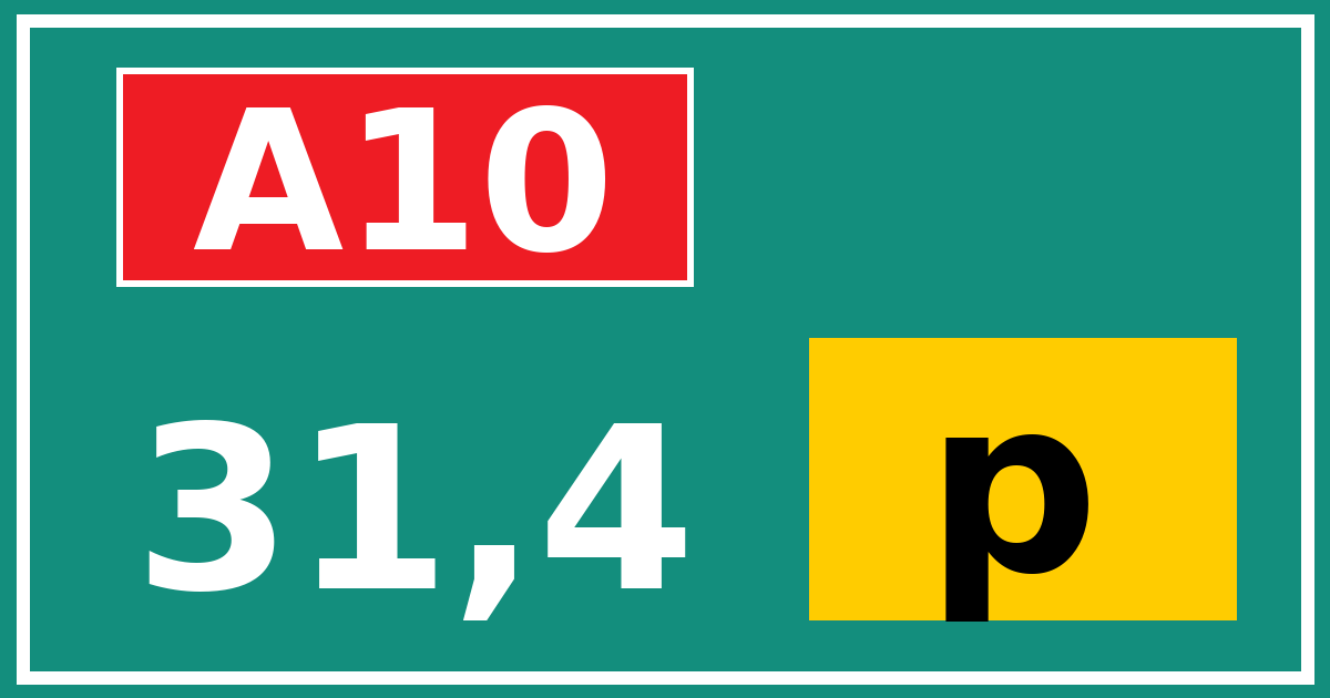 Hectometerbord A10 31,4 letter p
