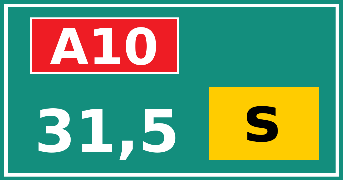 Hectometerbord A10 31,5 letter s