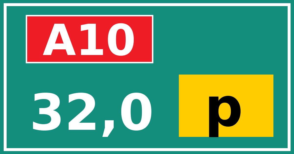 Hectometerbord A10 32,0 letter p