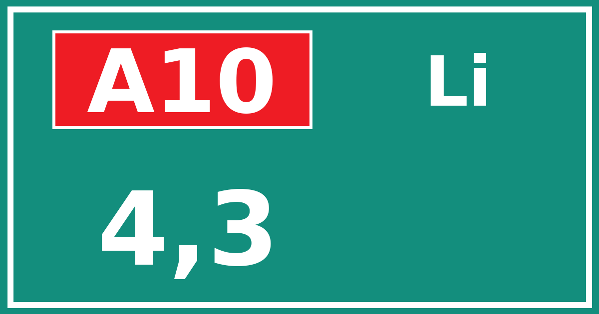 Hectometerbord A10 4,3 zijde Li