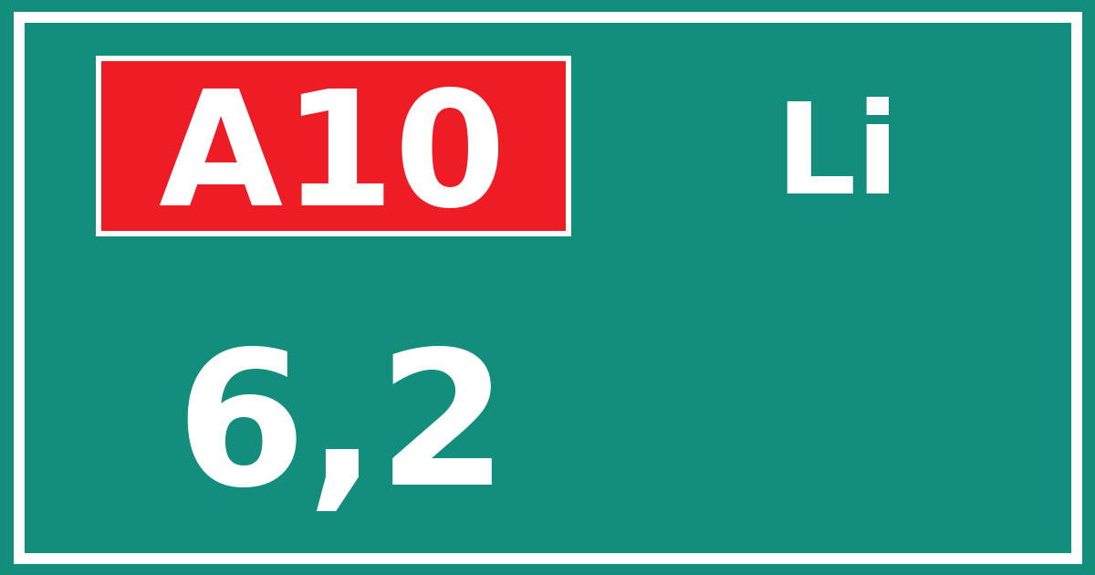 Hectometerbord A10 6,2 zijde Li