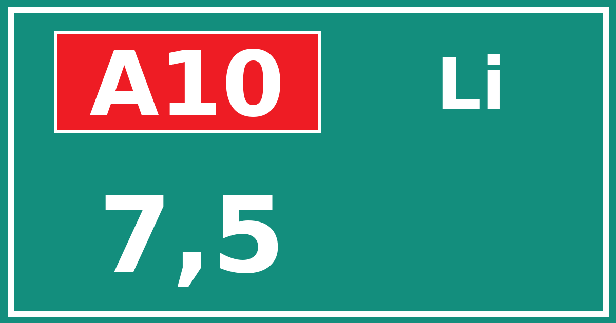 Hectometerbord A10 7,5 zijde Li