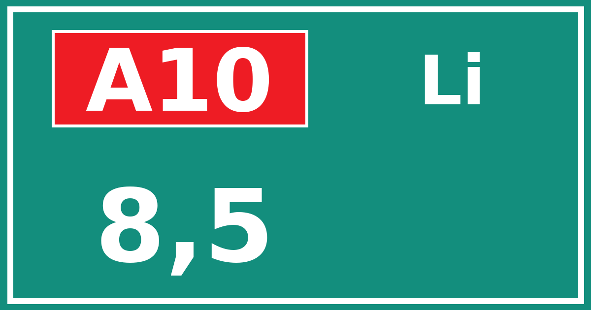 Hectometerbord A10 8,5 zijde Li