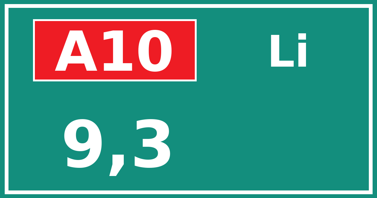 Hectometerbord A10 9,3 zijde Li