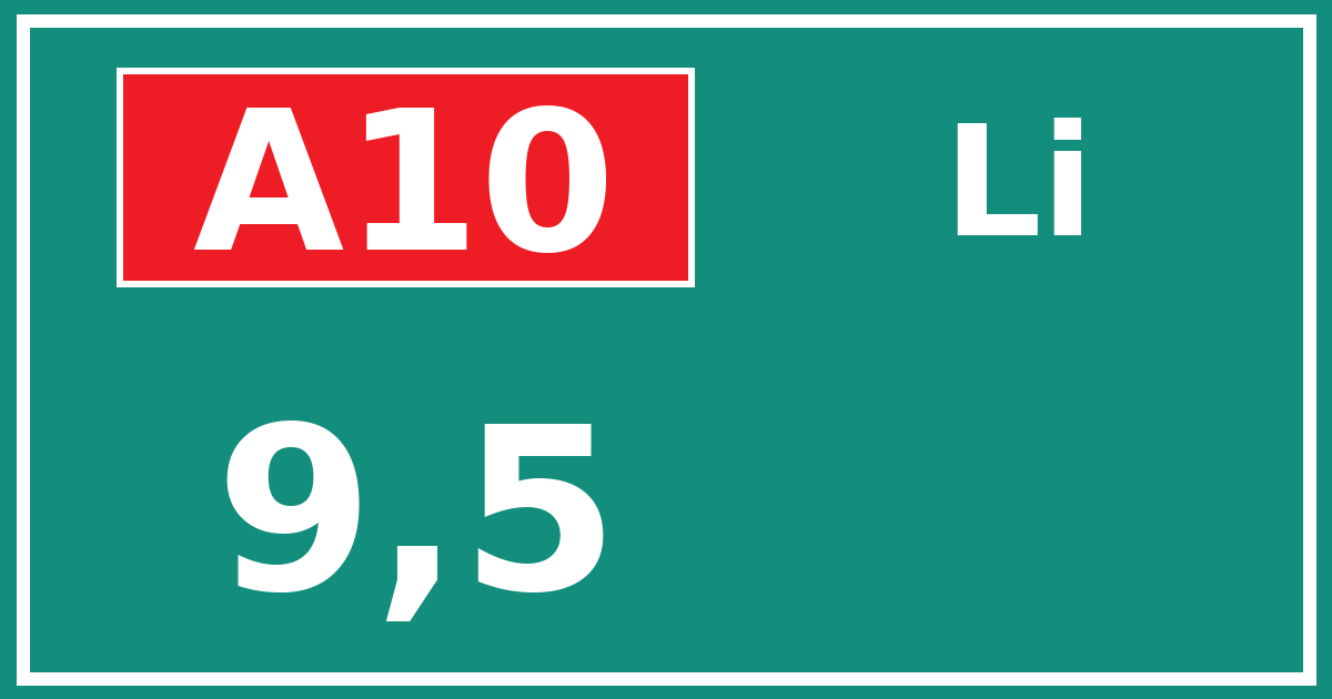 Hectometerbord A10 9,5 zijde Li