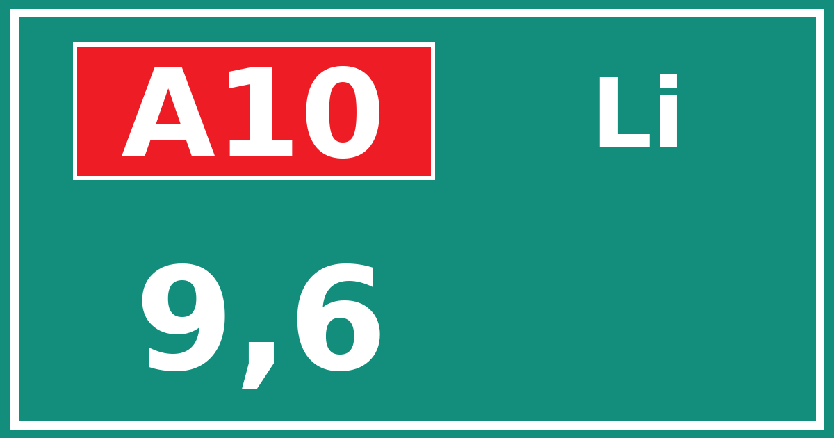 Hectometerbord A10 9,6 zijde Li
