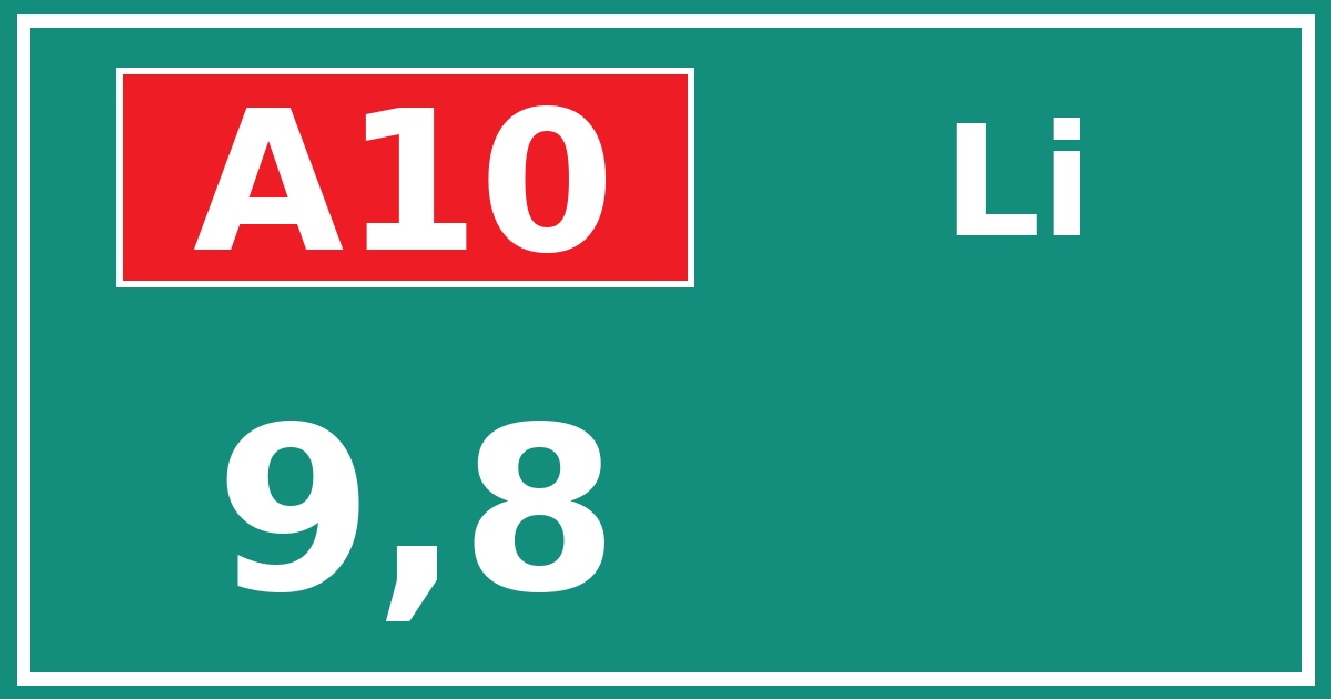 Hectometerbord A10 9,8 zijde Li