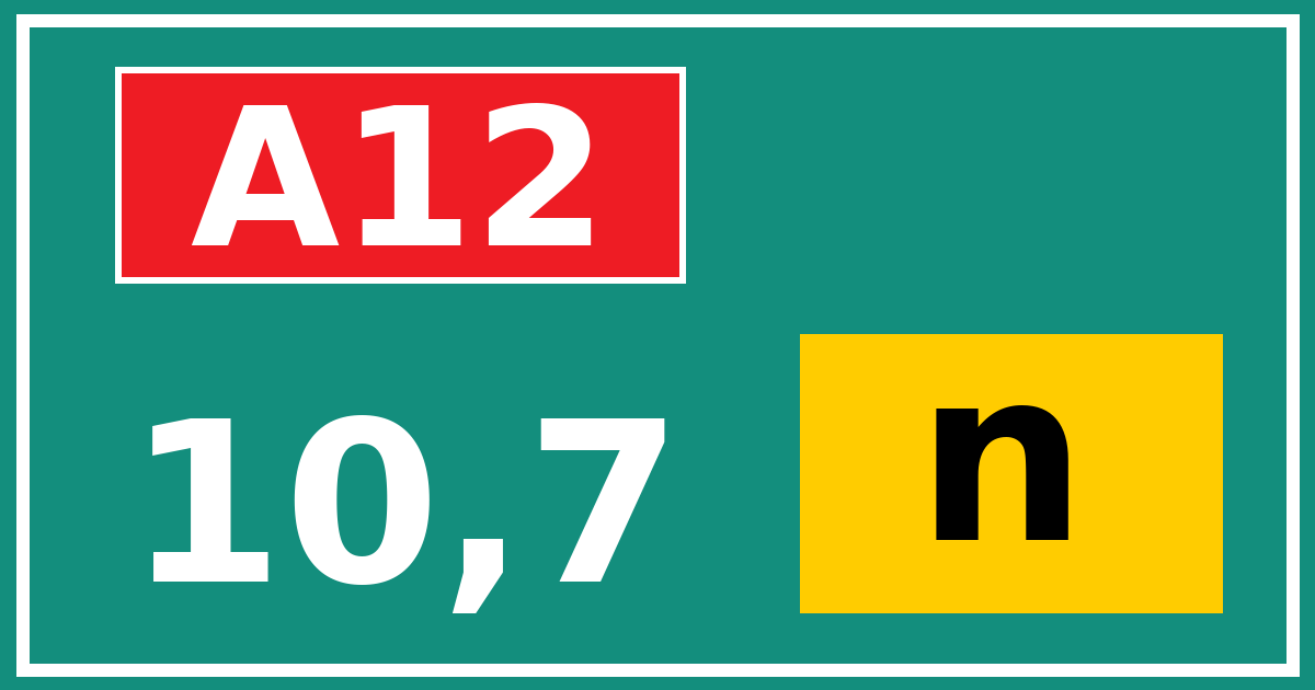 Hectometerbord A12 10,7 letter n