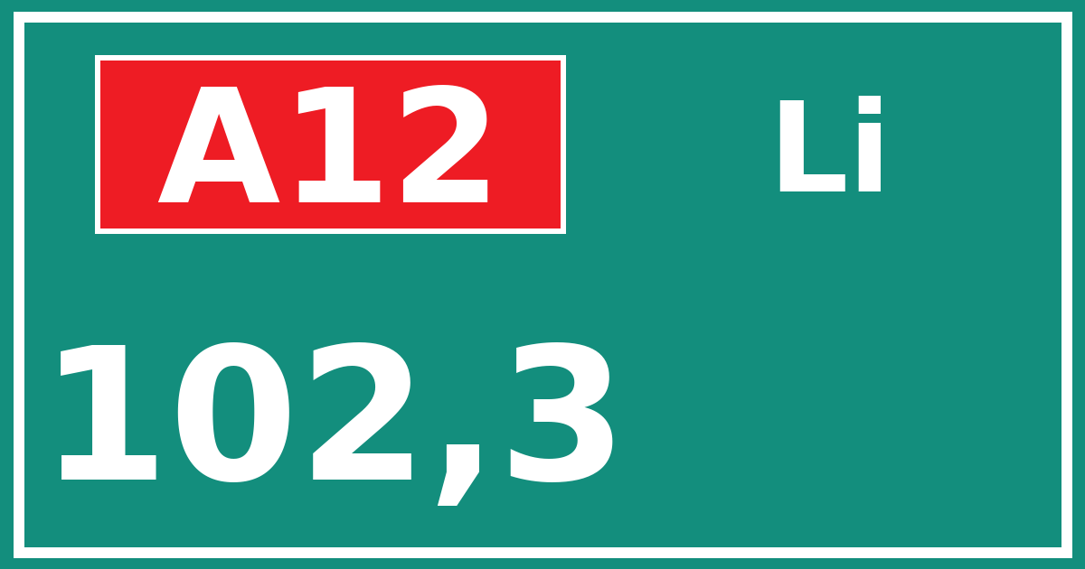 Hectometerbord A12 102,3 zijde Li