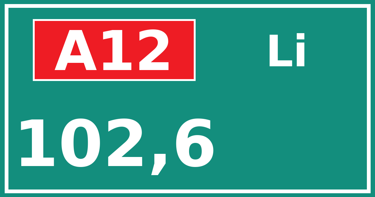 Hectometerbord A12 102,6 zijde Li