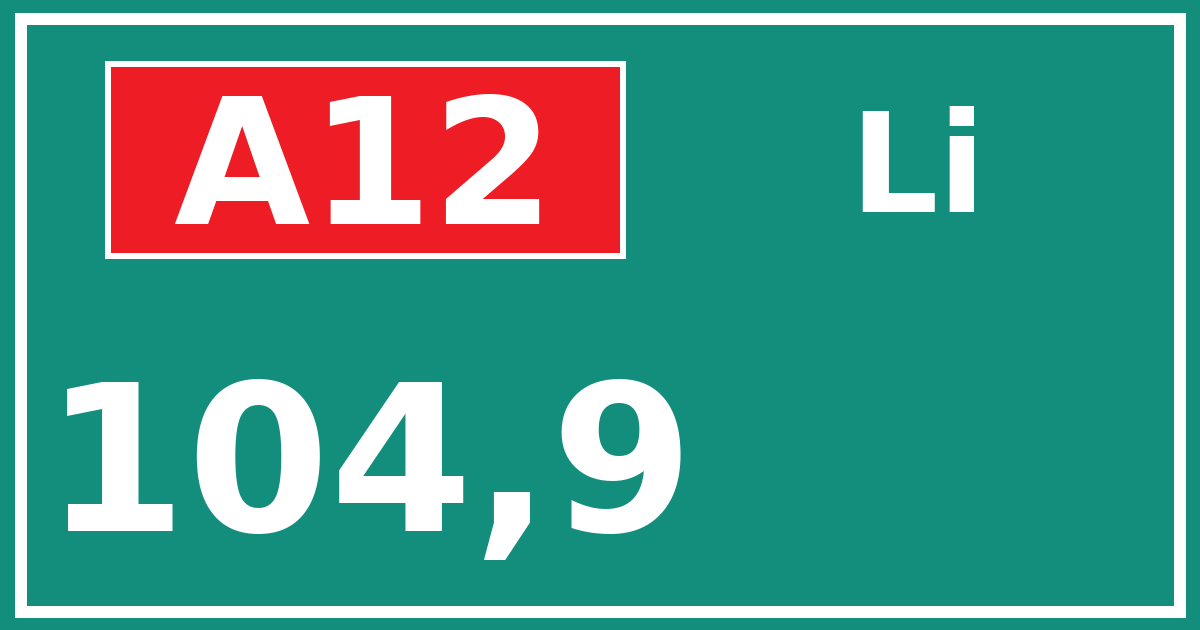 Hectometerbord A12 104,9 zijde Li