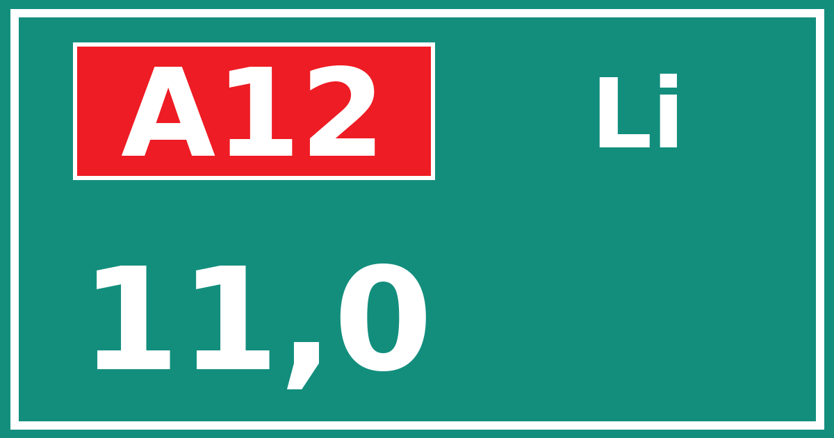 Hectometerbord A12 11,0 zijde Li
