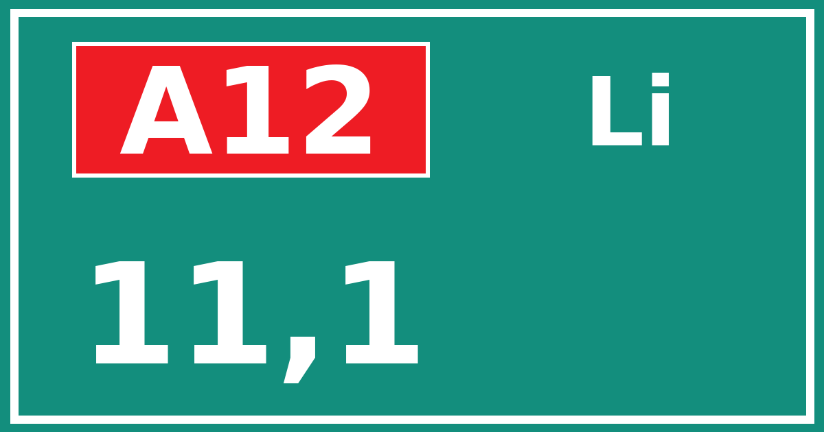 Hectometerbord A12 11,1 zijde Li