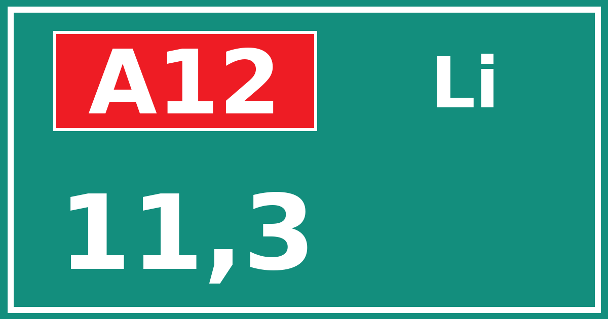 Hectometerbord A12 11,3 zijde Li