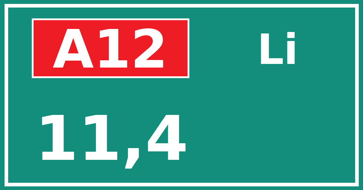 Hectometerbord A12 11,4 zijde Li