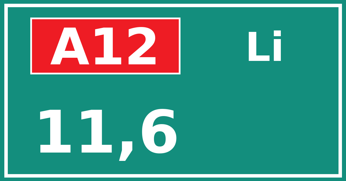 Hectometerbord A12 11,6 zijde Li