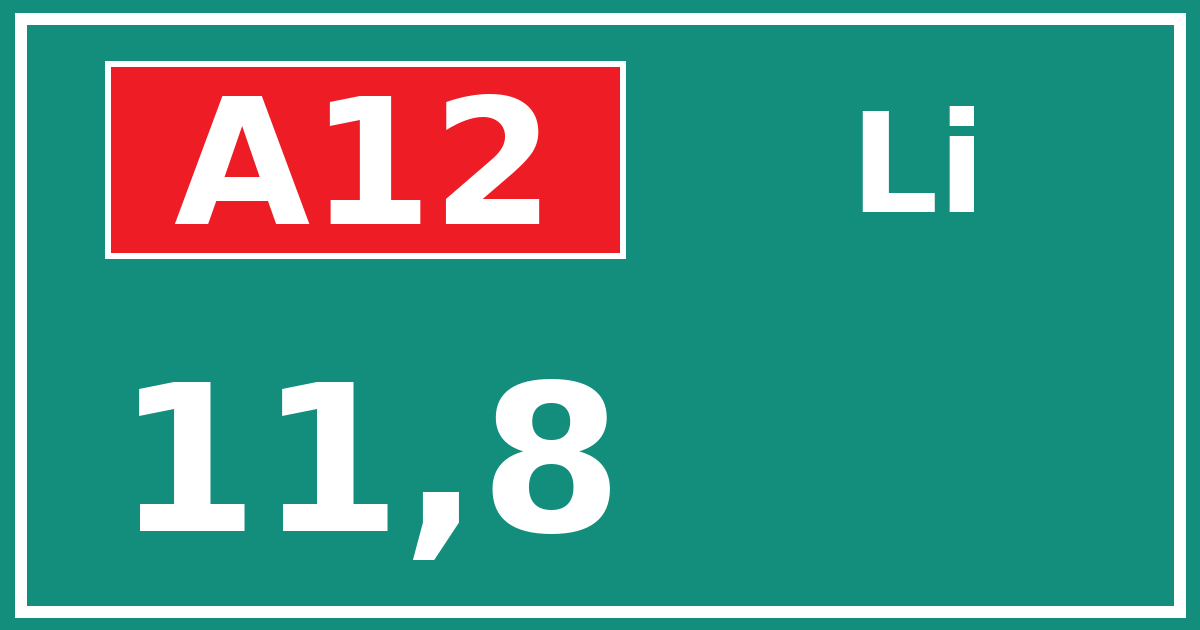 Hectometerbord A12 11,8 zijde Li
