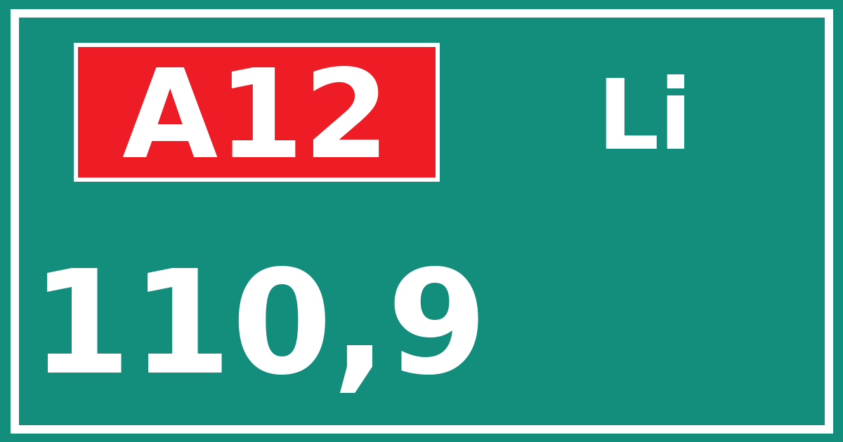 Hectometerbord A12 110,9 zijde Li