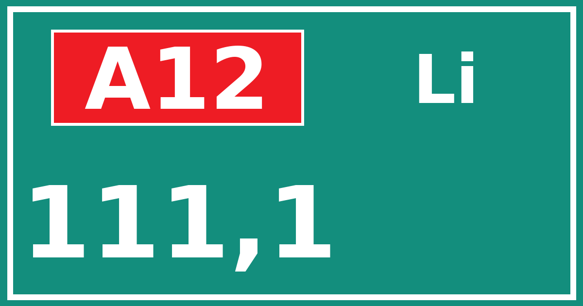 Hectometerbord A12 111,1 zijde Li