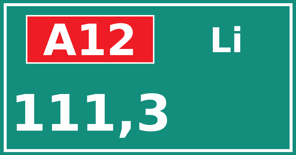 Hectometerbord A12 111,3 zijde Li