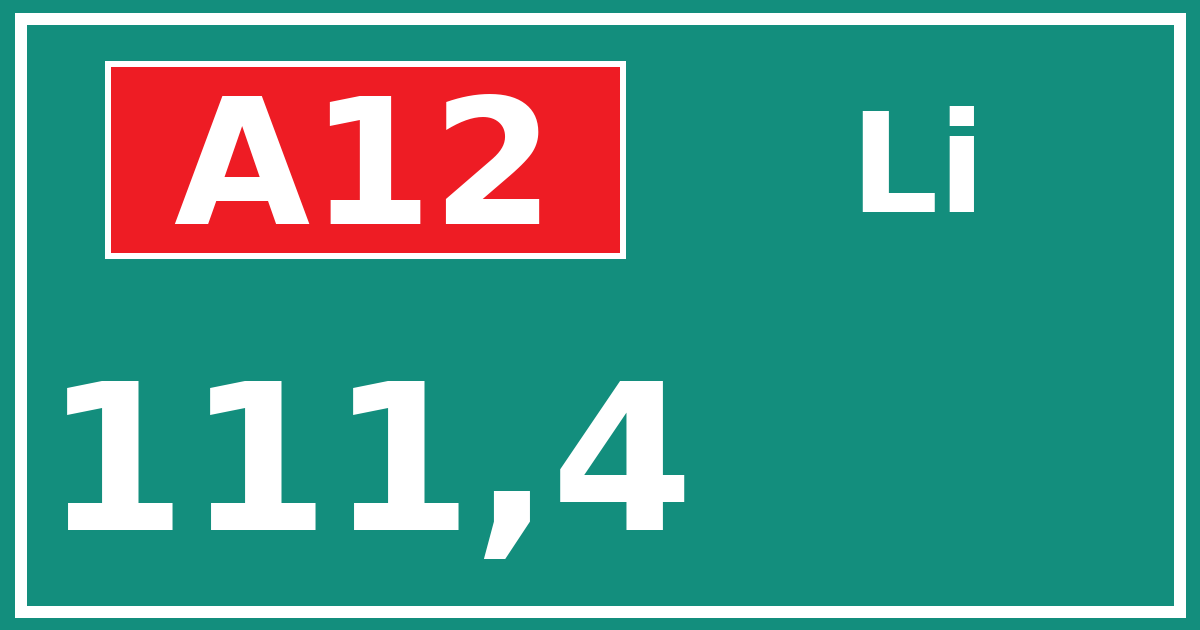 Hectometerbord A12 111,4 zijde Li