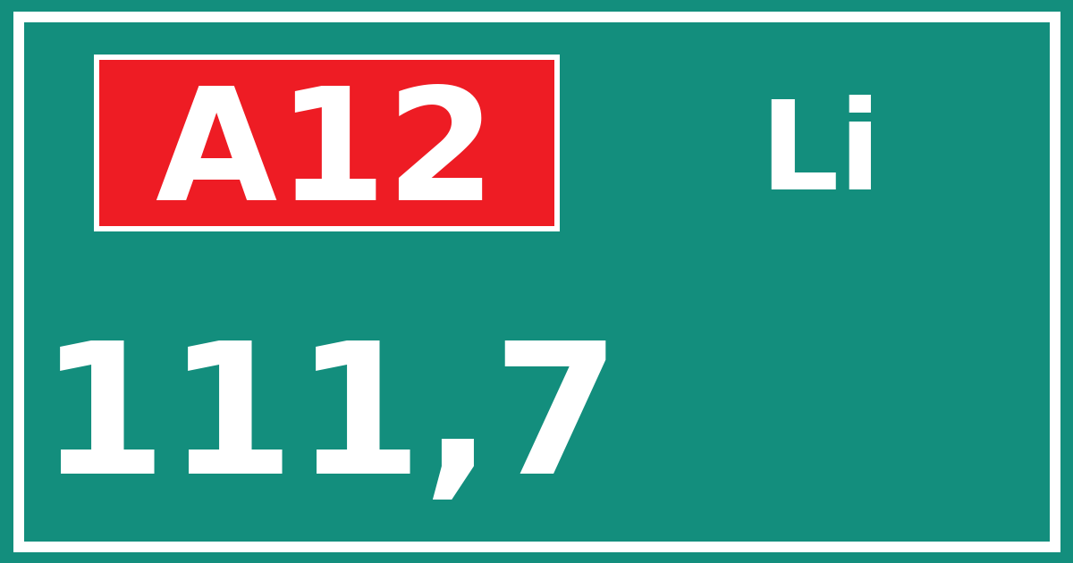 Hectometerbord A12 111,7 zijde Li