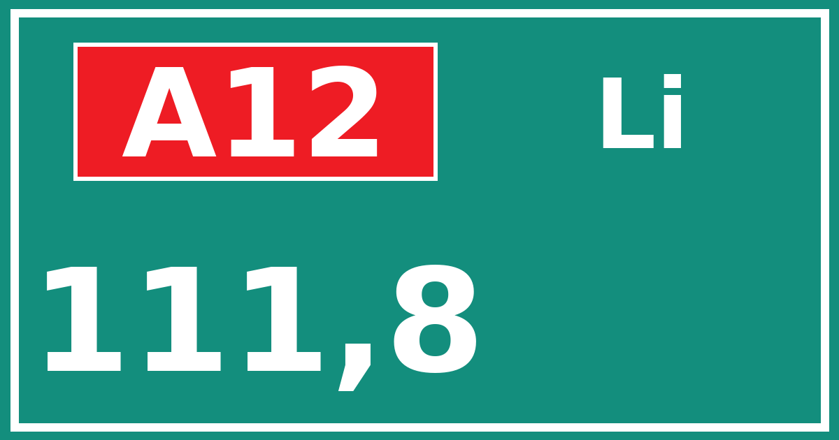 Hectometerbord A12 111,8 zijde Li