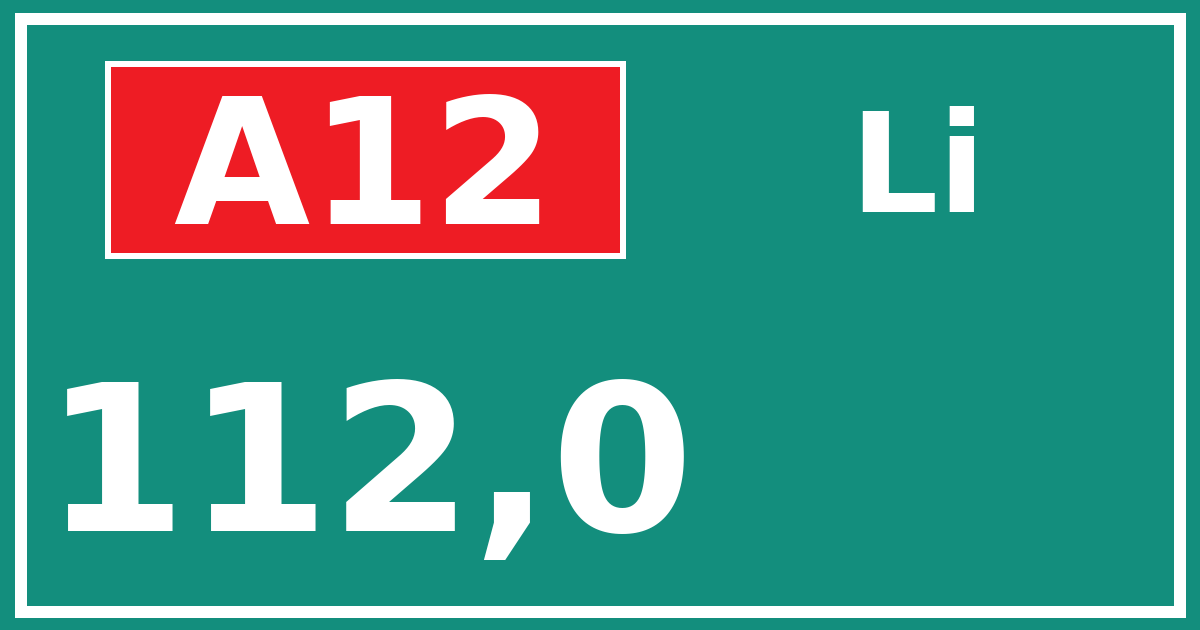 Hectometerbord A12 112,0 zijde Li