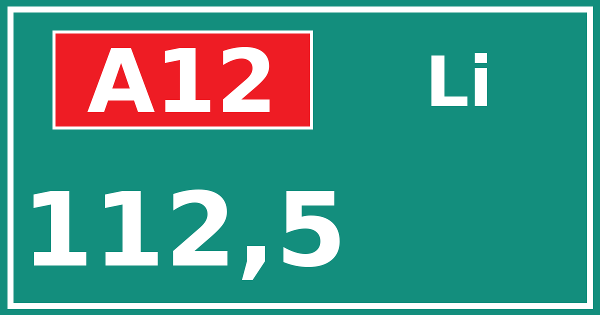 Hectometerbord A12 112,5 zijde Li