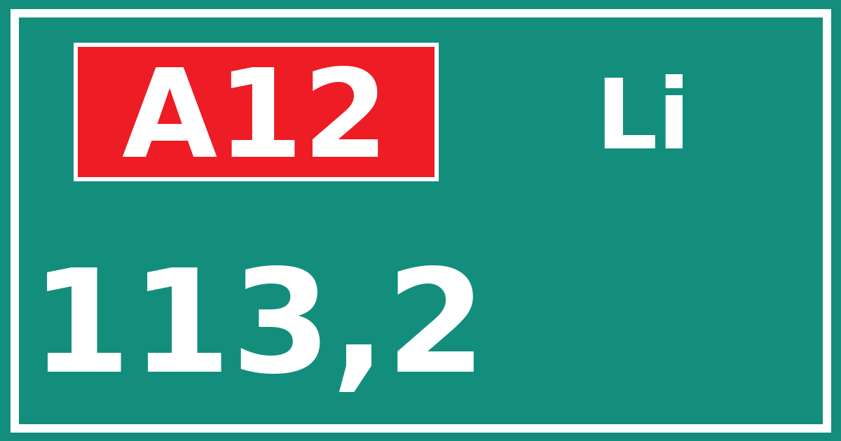 Hectometerbord A12 113,2 zijde Li