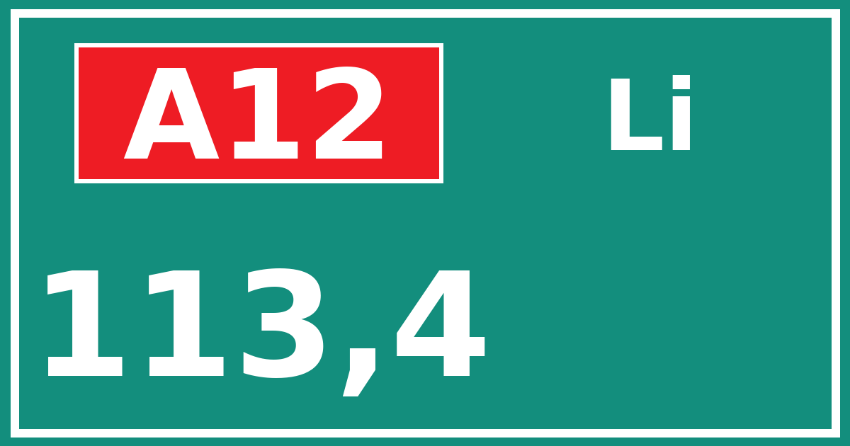 Hectometerbord A12 113,4 zijde Li