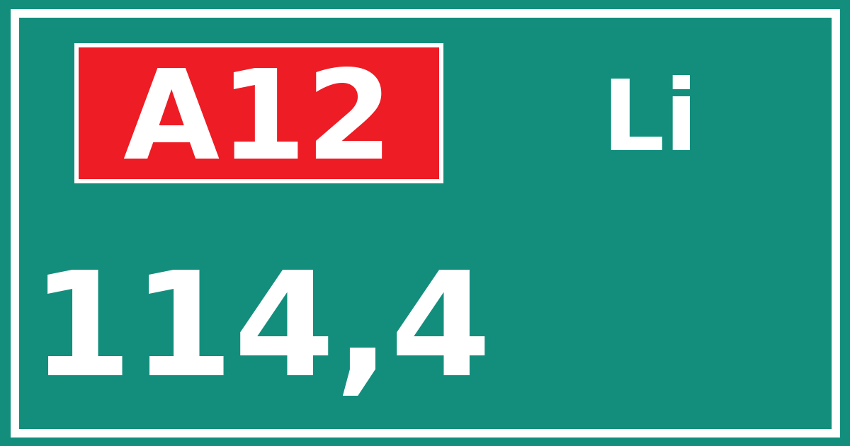 Hectometerbord A12 114,4 zijde Li