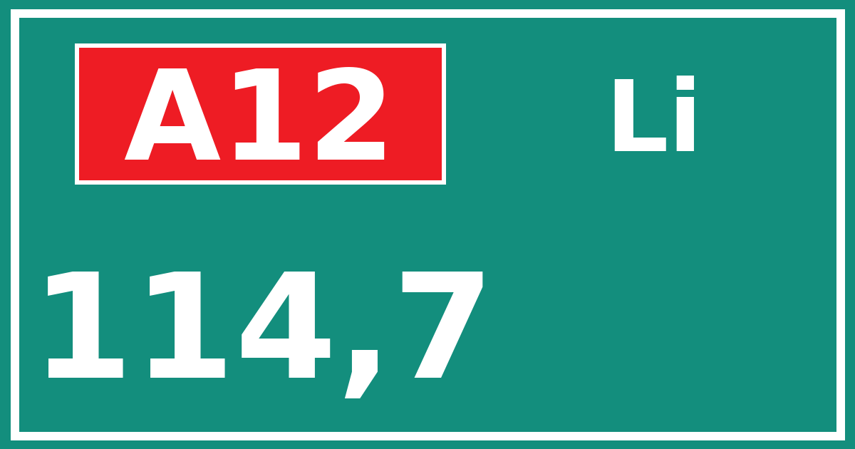 Hectometerbord A12 114,7 zijde Li