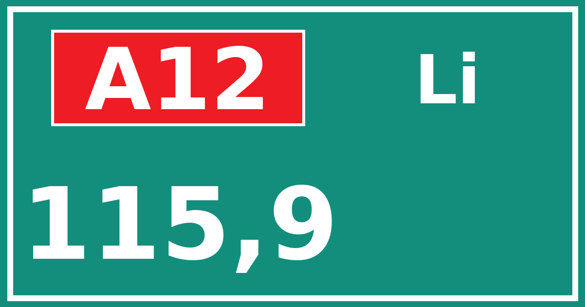 Hectometerbord A12 115,9 zijde Li
