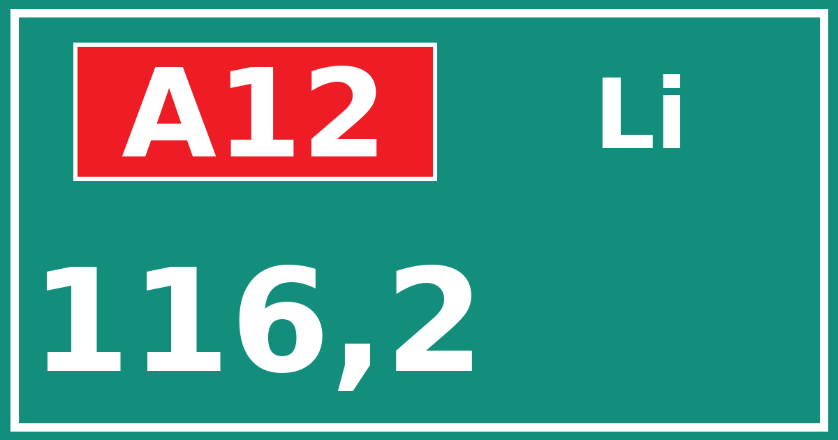 Hectometerbord A12 116,2 zijde Li