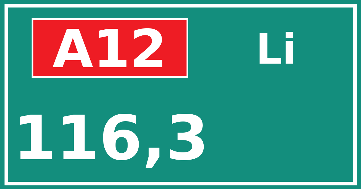 Hectometerbord A12 116,3 zijde Li