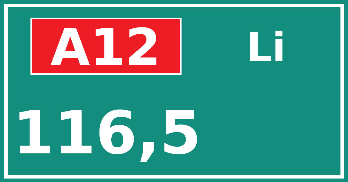 Hectometerbord A12 116,5 zijde Li