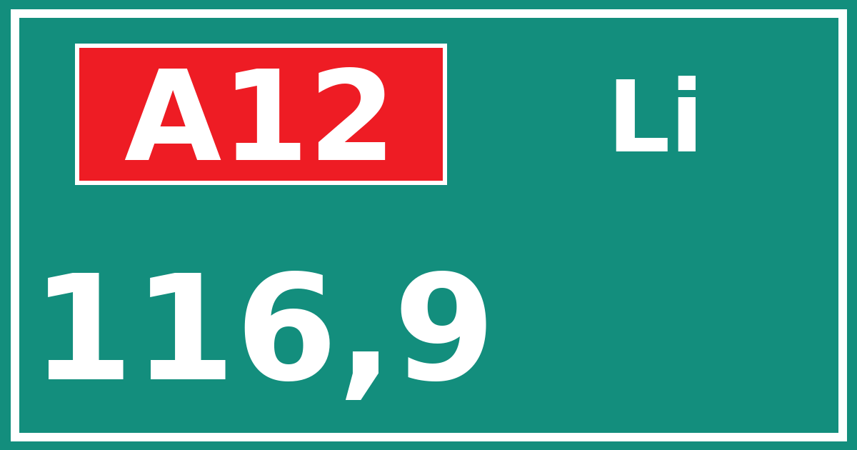 Hectometerbord A12 116,9 zijde Li