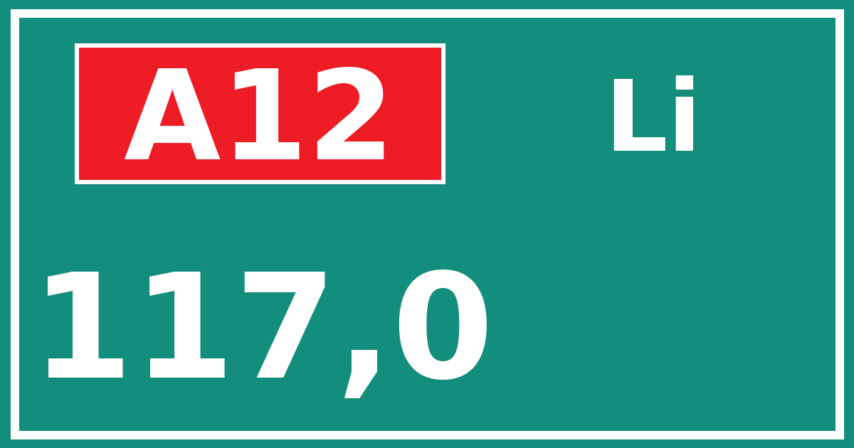 Hectometerbord A12 117,0 zijde Li