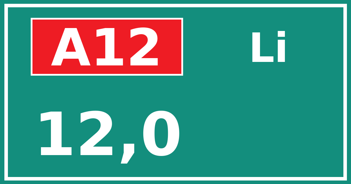 Hectometerbord A12 12,0 zijde Li