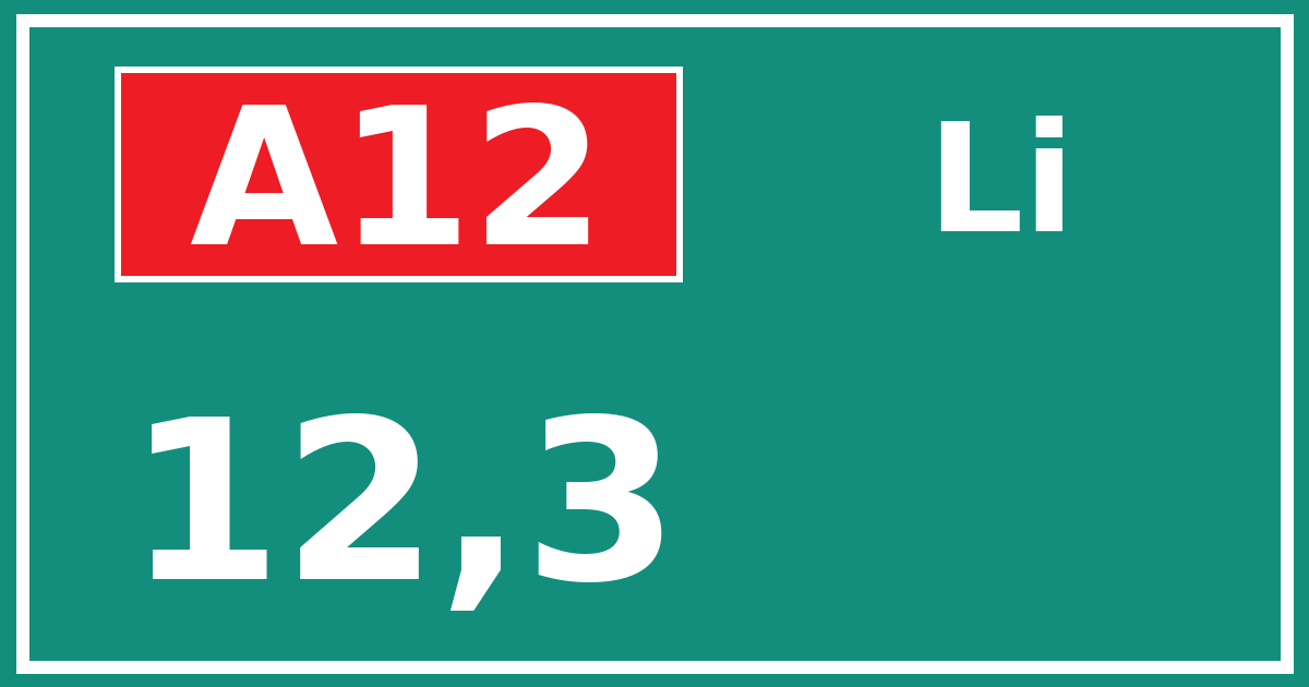 Hectometerbord A12 12,3 zijde Li