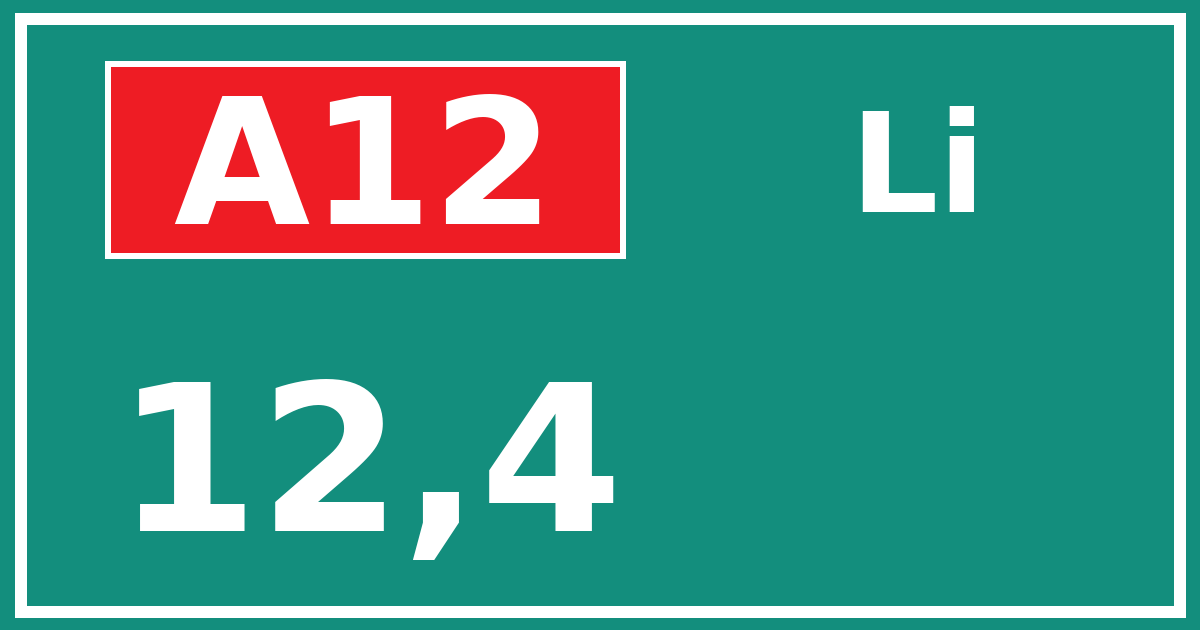Hectometerbord A12 12,4 zijde Li