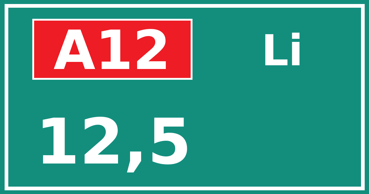 Hectometerbord A12 12,5 zijde Li