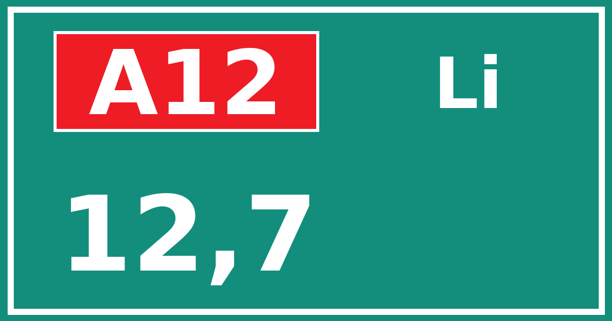 Hectometerbord A12 12,7 zijde Li