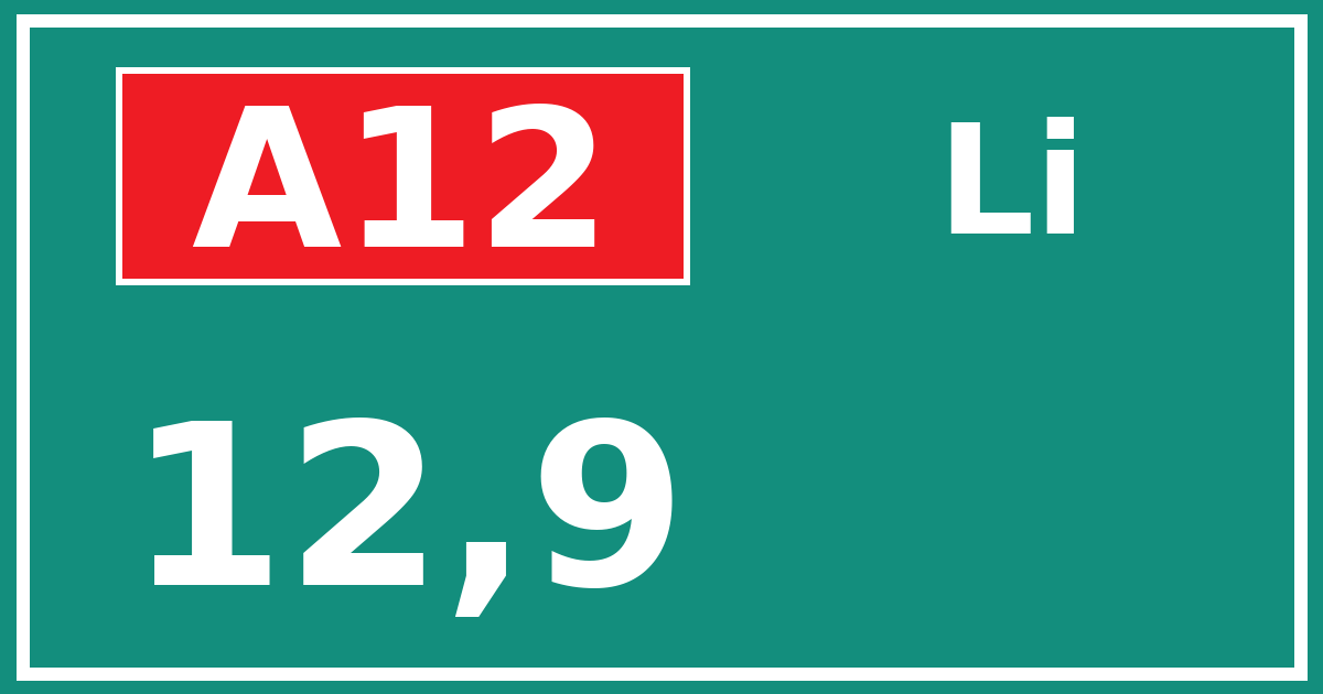 Hectometerbord A12 12,9 zijde Li