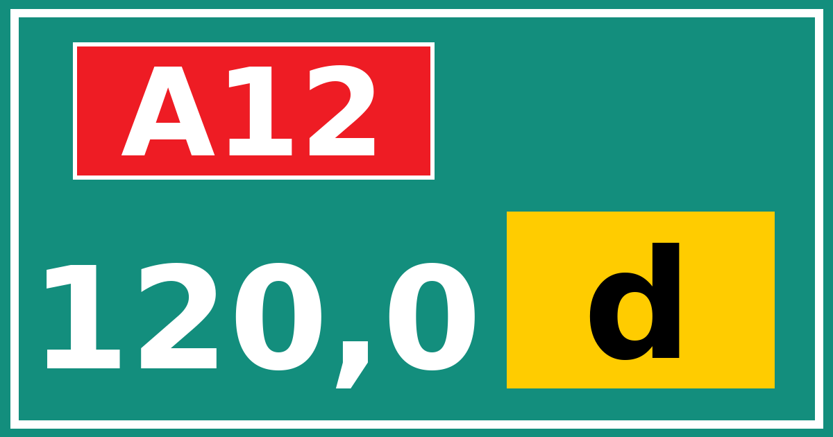 Hectometerbord A12 120,0 letter d